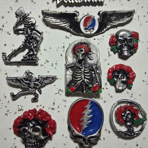 Grateful Dead Steal Your Face Pewter Pin Set Of 10 Pins....Made In the USA!!